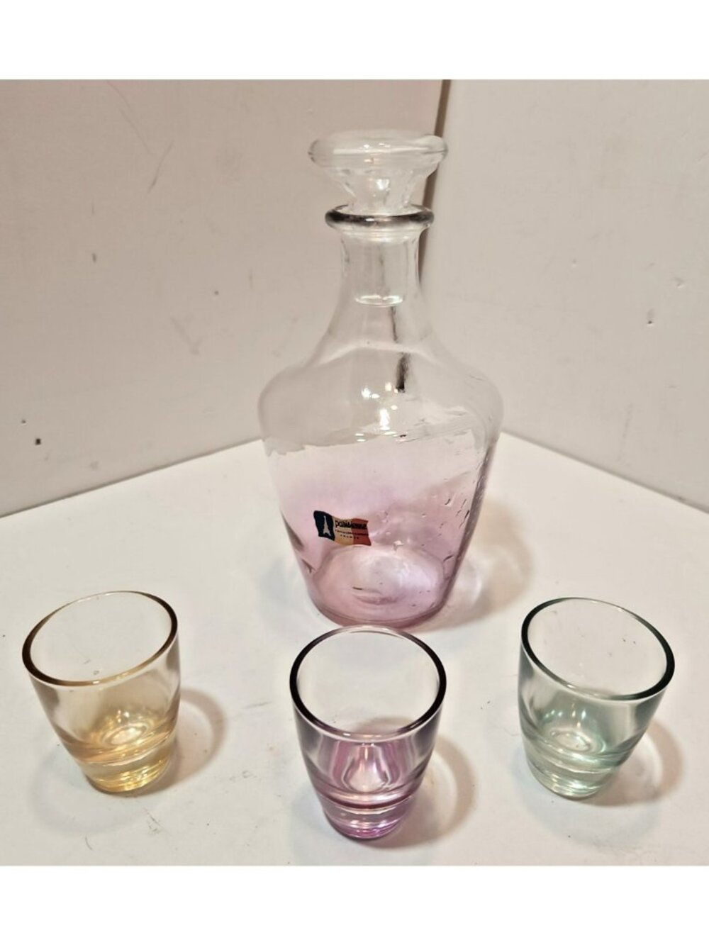 Vtg Cristallerie D'Arques Parisienne Cordial Set w/3 Iridescent Glasses Decanter